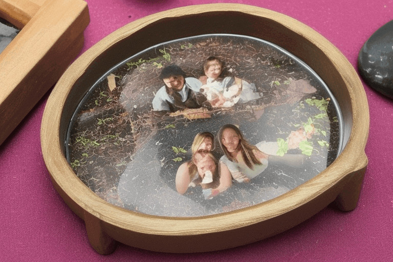 how to put pictures in resin ashtray?