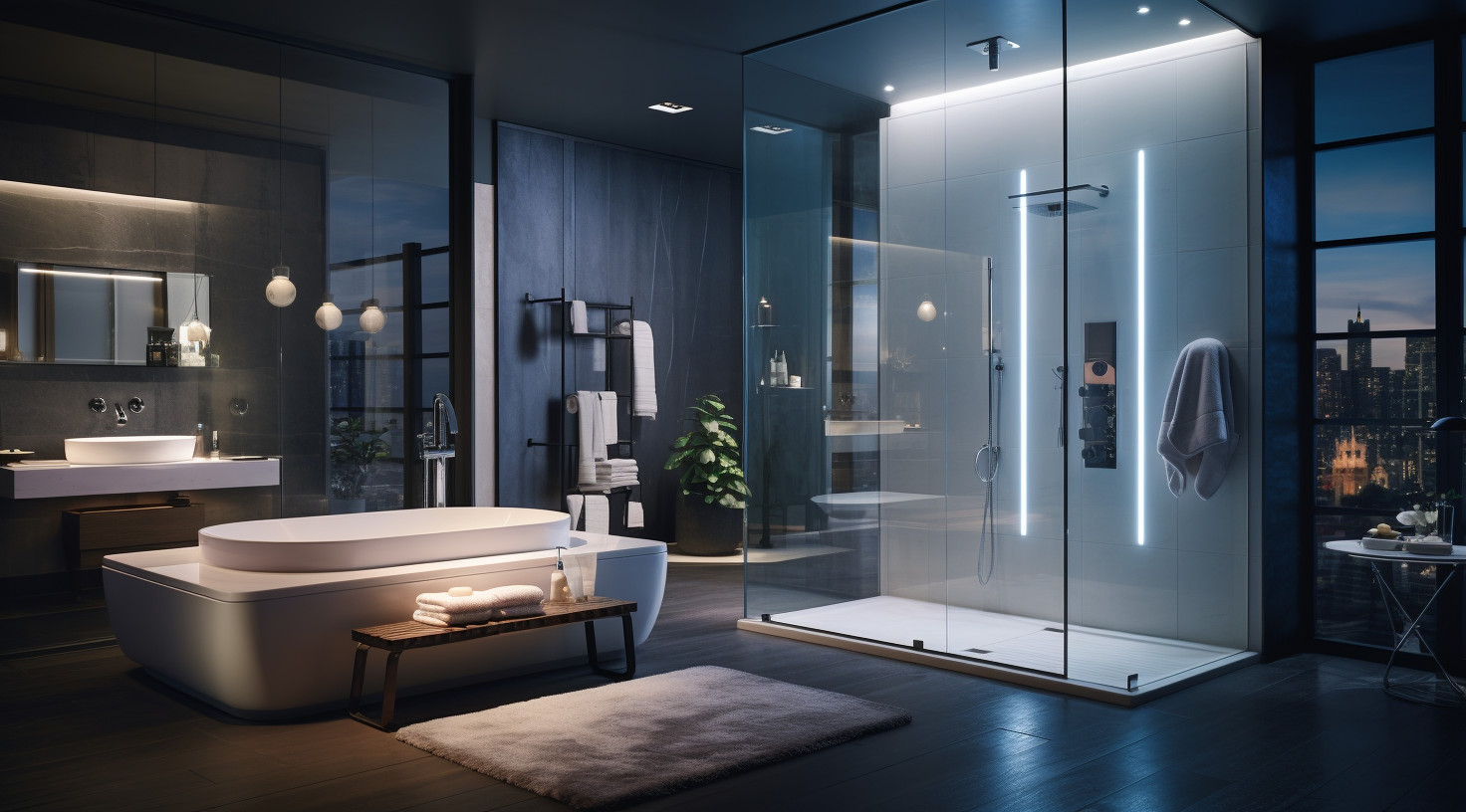 Luxurious bathroom with smart home technology