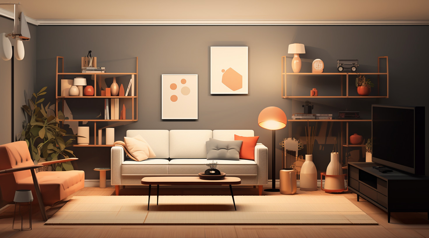 Organized Living Room with Clever Storage Solutions