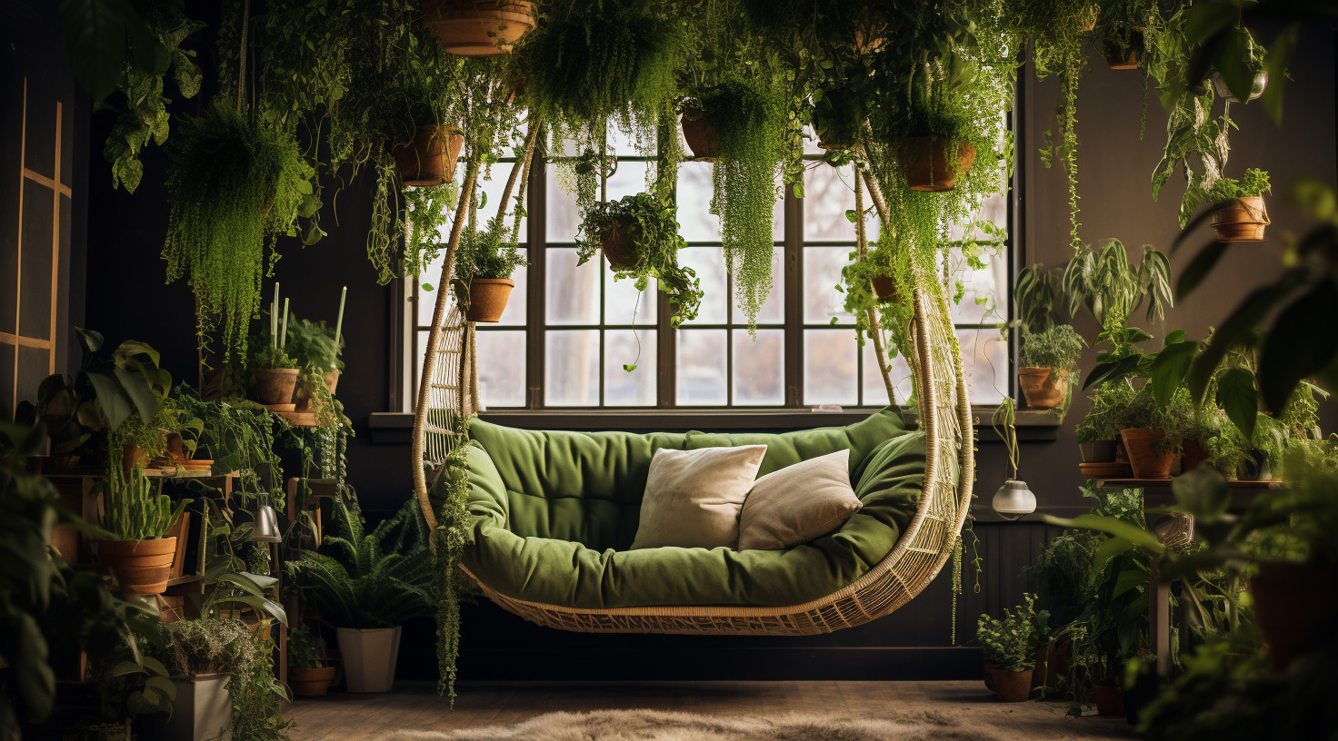 Indoor Green Nook with Hanging Planters