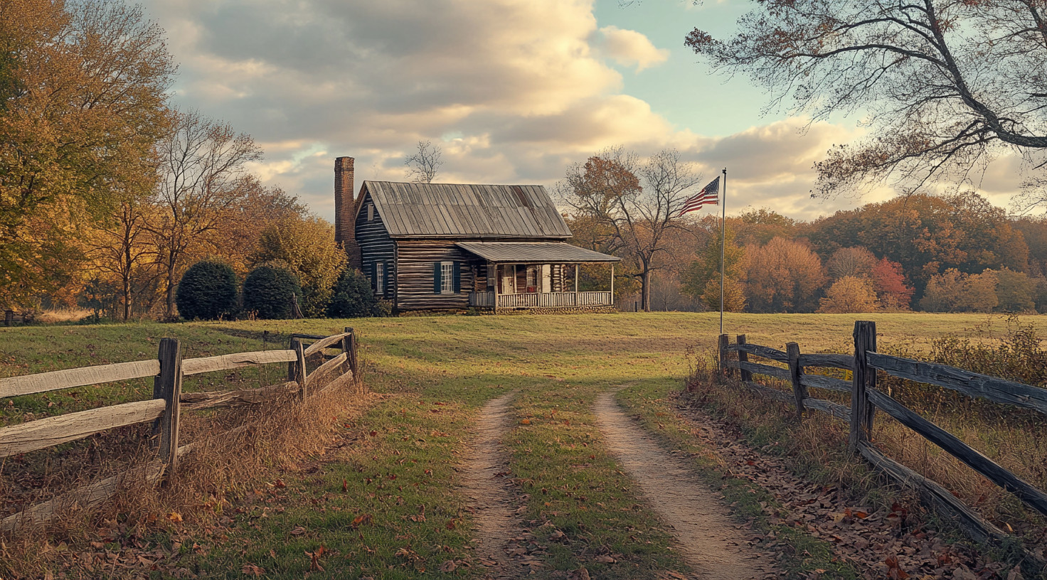 Wooden flagpole with a rustic charm against a cottage backdrop