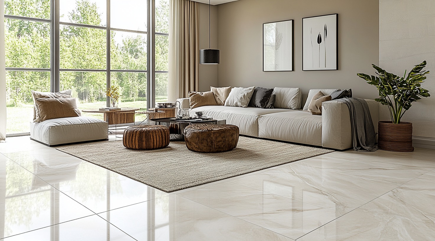 Bright living room with light wood flooring and a rug