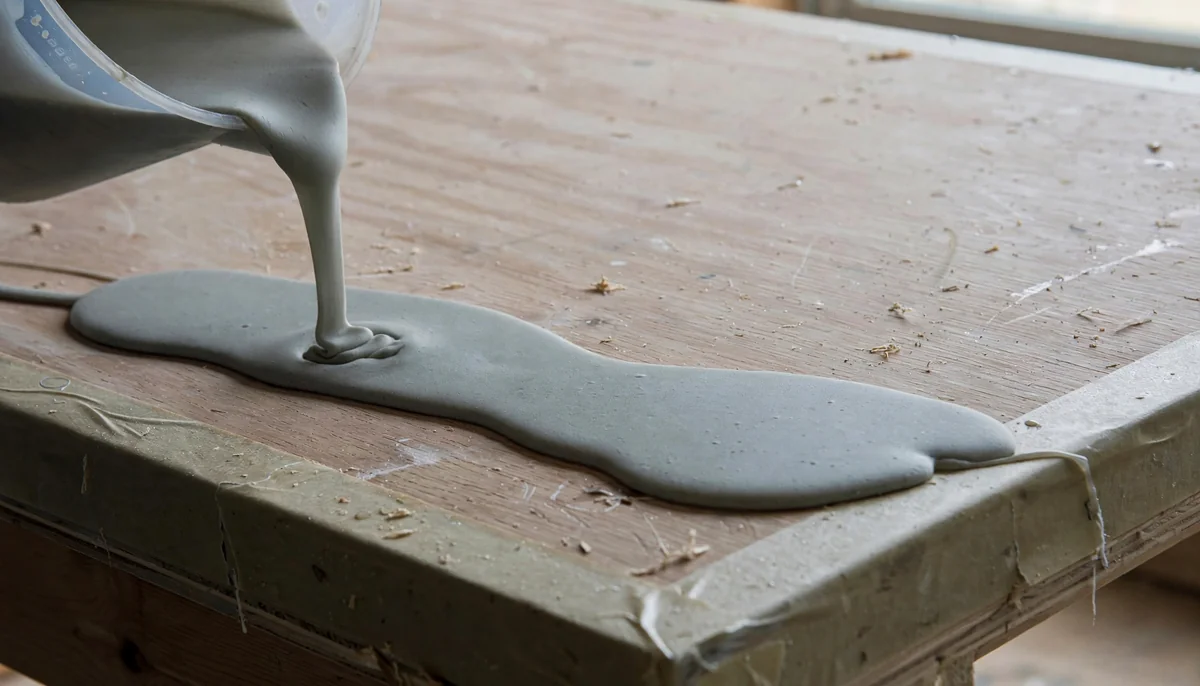 Pouring epoxy resin over a prepared bar top