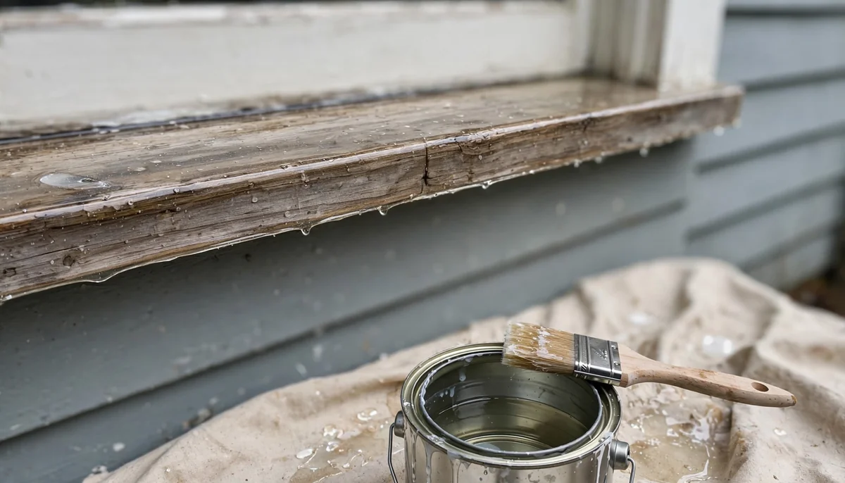 Finished epoxy-sealed window sill with a varnish topcoat