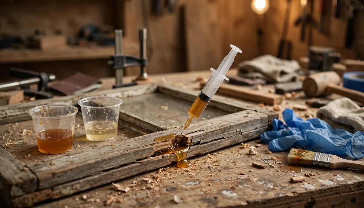 Injecting penetrating epoxy into a cracked wooden window frame