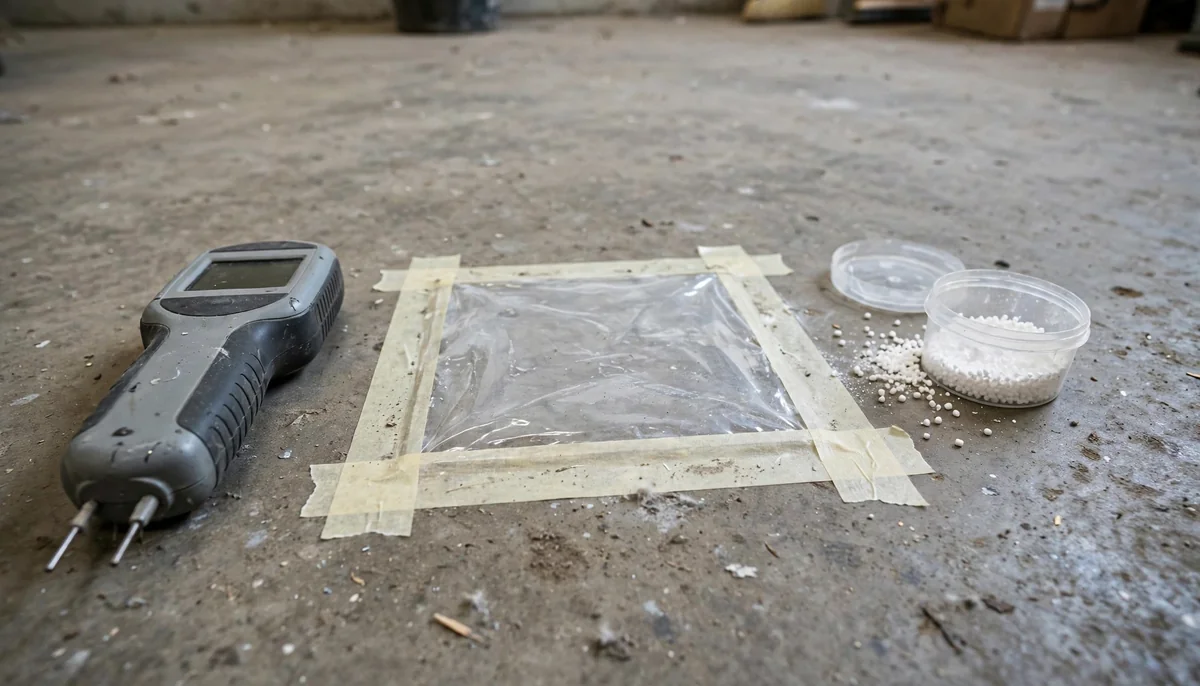 Moisture testing a concrete floor before epoxy coating
